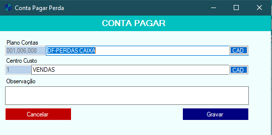 conta pagar perda